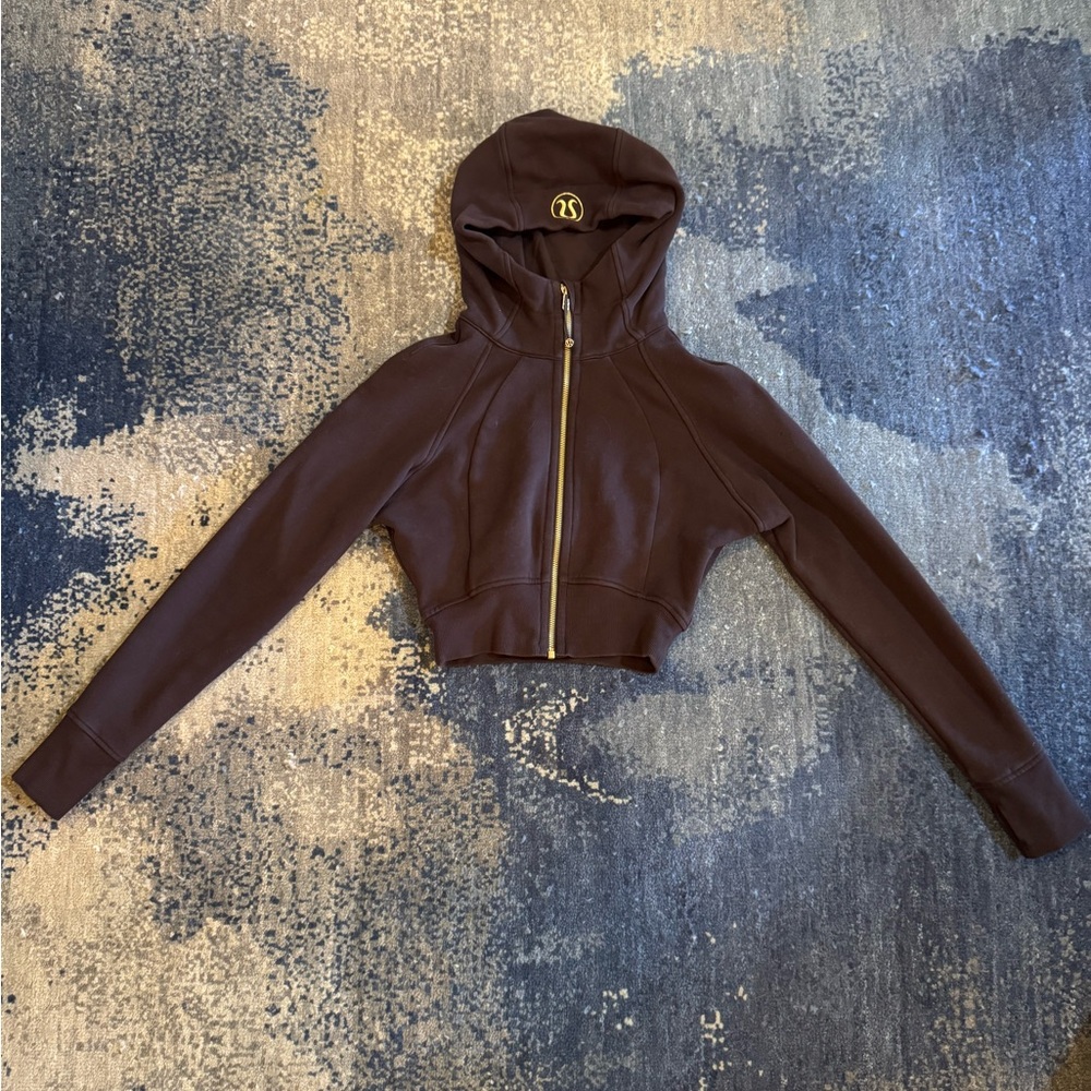 Lululemon brown and gold cropped full-zip Scuba